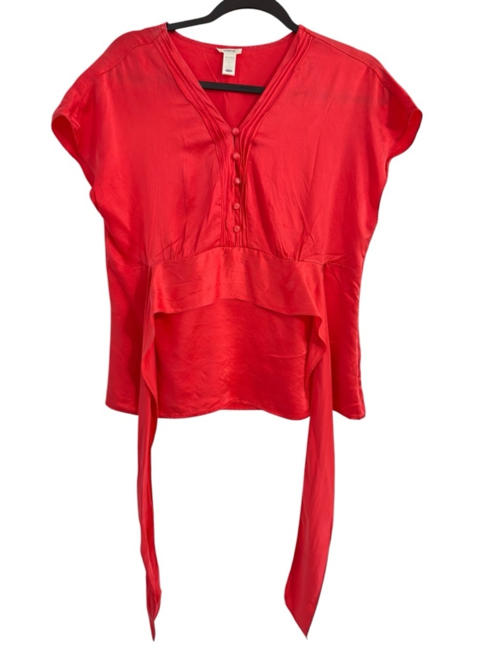 VTG Old Navy 100% Silk Salmon Color Blouse Tie Waist Button Front Top Sz. L Y2K - Picture 2 of 12